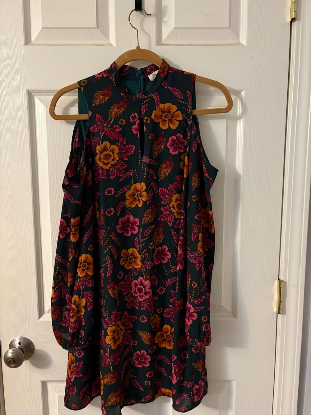 Everly Dark Green Floral Cold-Shoulder Dress